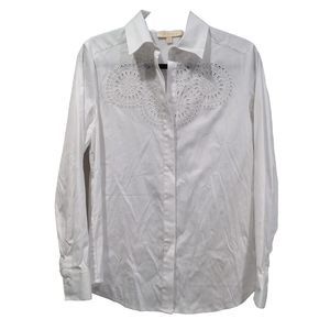 Etcétera Womens Eyelet Button Up Blouse Size 6 Slim Fit Classic Modern